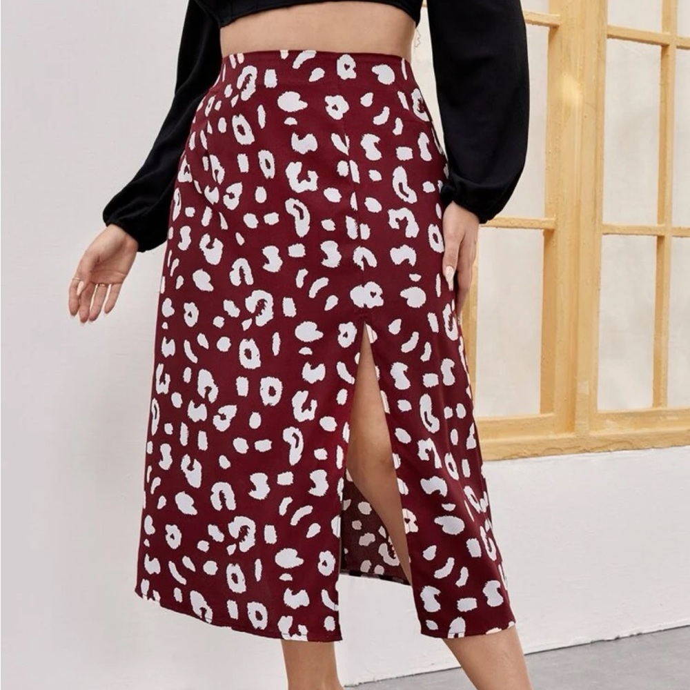 Plus Leopard Print Split Thigh Skirt